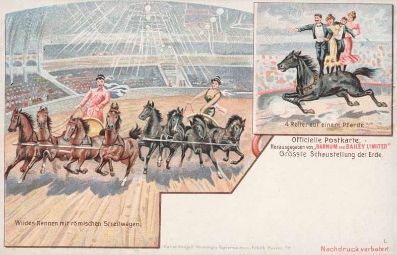 Jezdecké akty Barnumova a Baileyho cirkusu (chromolitho) od German School