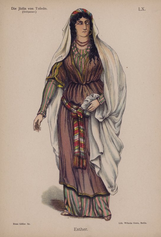 Esther, z Die Judin von Toledo (Židovka z Toleda) od Franze Grillparzera (barevné lito) od German School