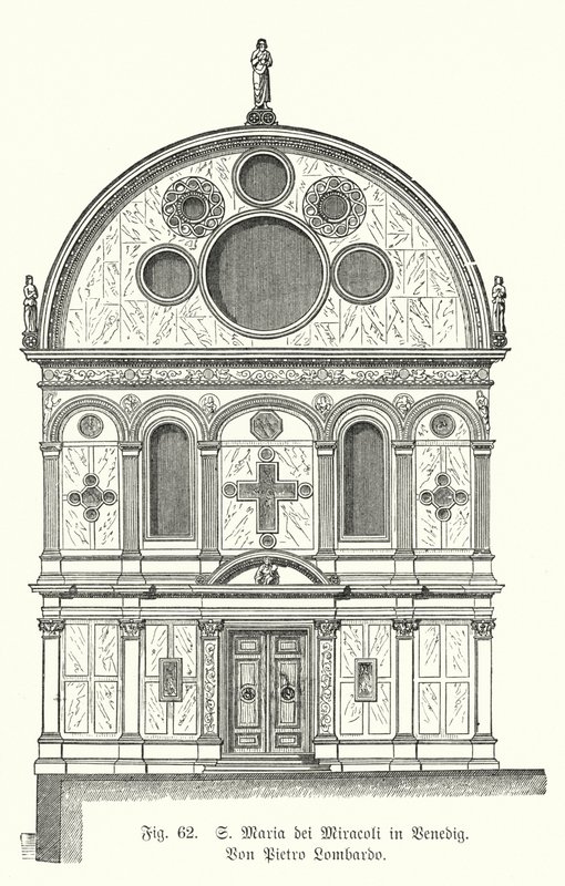 Fasáda kostela Santa Maria dei Miracoli, navržený Pietro Lombardo, Benátky, Itálie (rytina) od German School