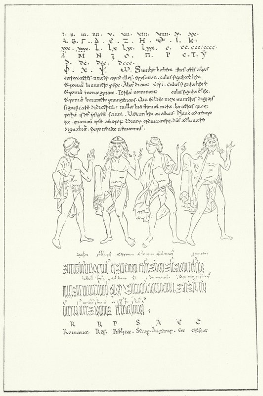 Faksimile stránky z De Temporibus (On Time) od ctihodného Bede (rytina) od German School