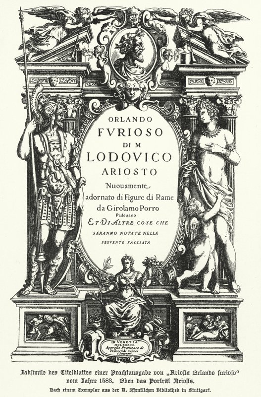 Faksimile titulní strany vydání z roku 1583 eposu italského básníka Ludovica Ariosta Orlando Furioso (fotografie) od German School