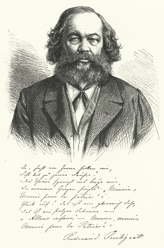 Ferdinand Freiligrath, německý básník, překladatel a liberální politický agitátor (rytina) od German School