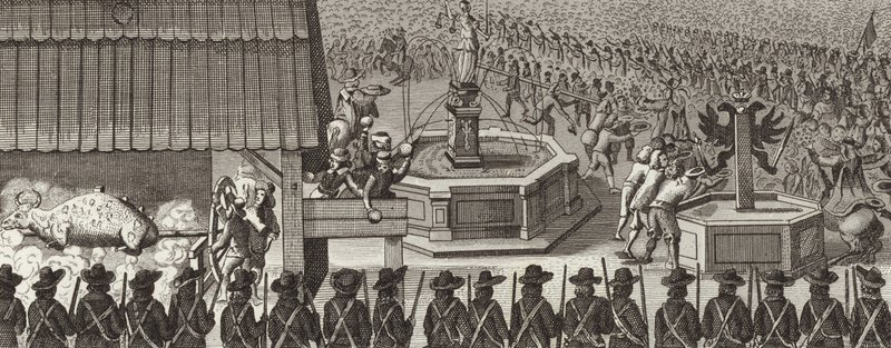 Festival ve Frankfurtu nad Mohanem v Německu na oslavu korunovace císaře Svaté říše římské. Ilustrace pro Bilder-Atlas (rytina) od German School