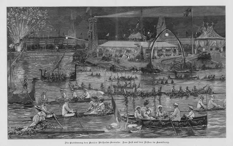 Slavnosti na Alsteru v Hamburku připomínající otevření Kielského kanálu (Kaiser Wilhelm Canal), Německo od German School