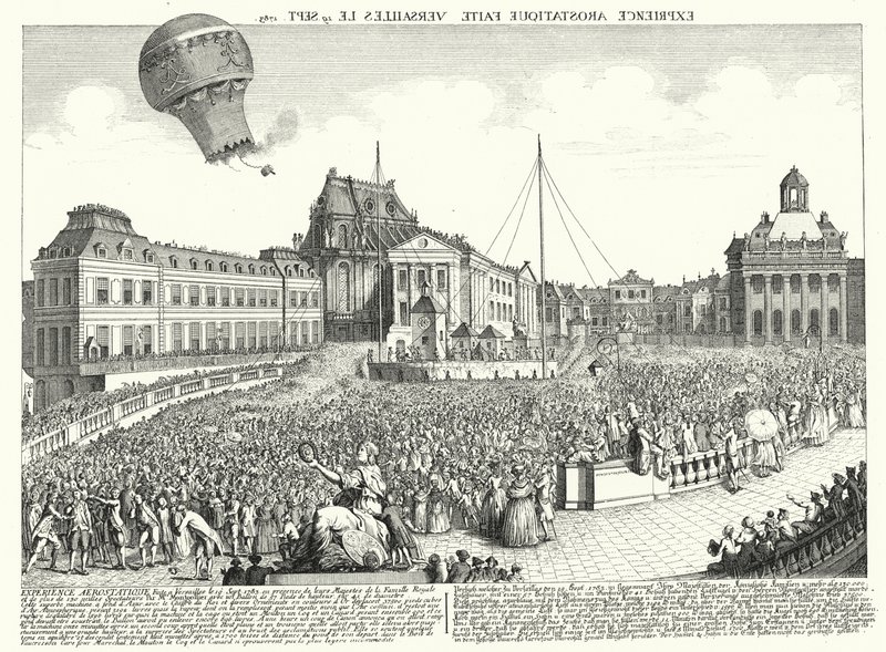 Let balónu bratří Montgolfierů ve Versailles od German School