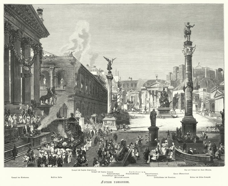 Forum Romanum, starověký Řím (rytina) od German School