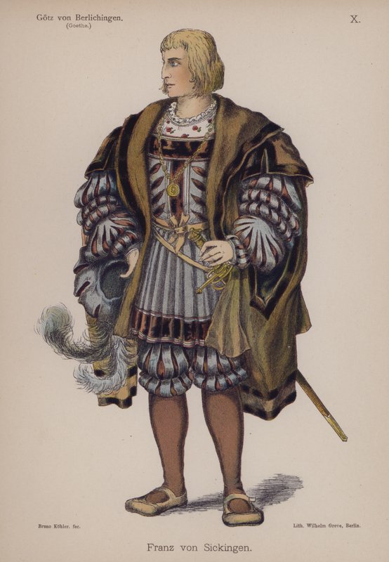 Franz von Sickingen, z Gotz von Berlichingen od Goetha (barevné lito) od German School