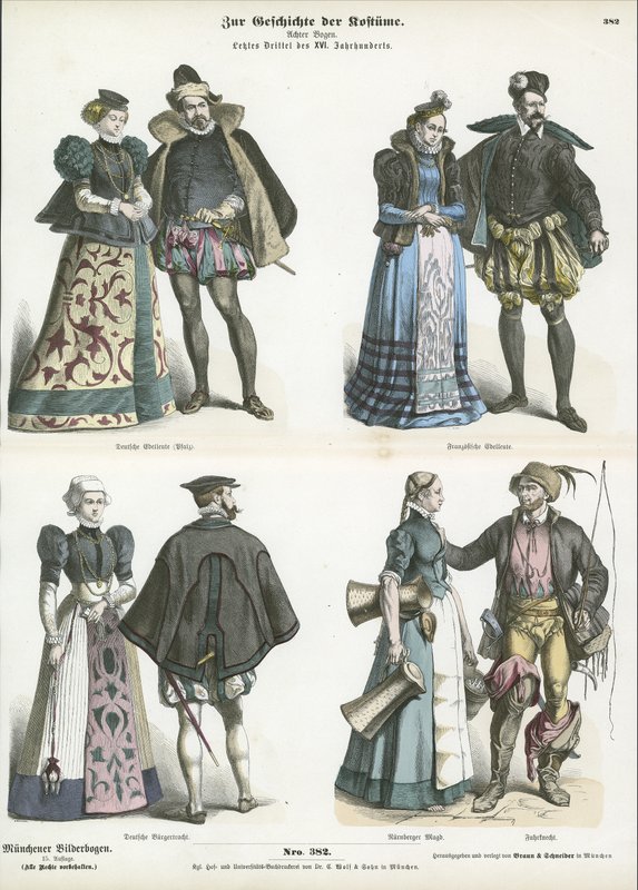 Francouzské a německé kostýmy, konec 16. století od German School