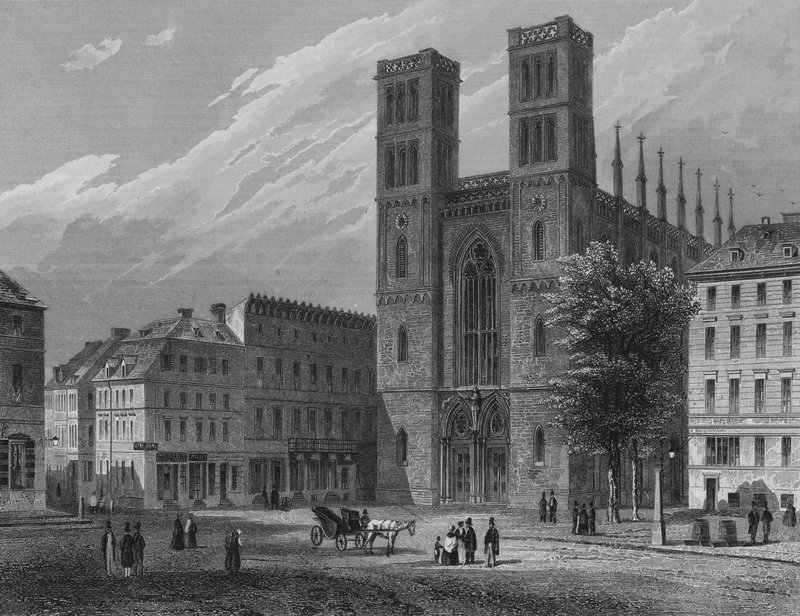 Friedrichswerder Church, Berlín (ocelová rytina) od German School