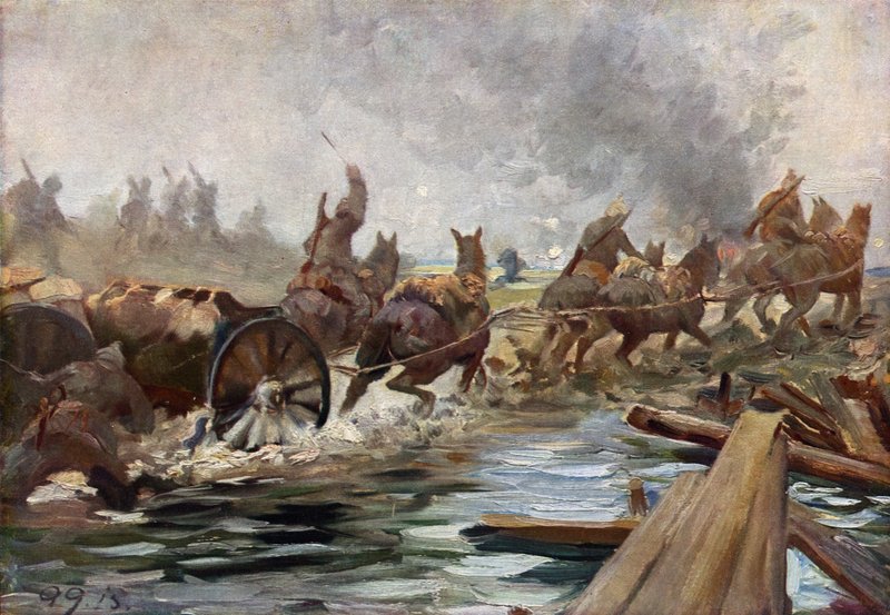 Z východní fronty, přeprava munice (barevná litografie) od German School