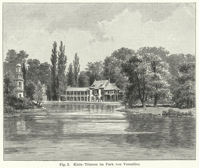 Zahradní design: Petit Trianon, Versailles, Francie (rytina) od German School