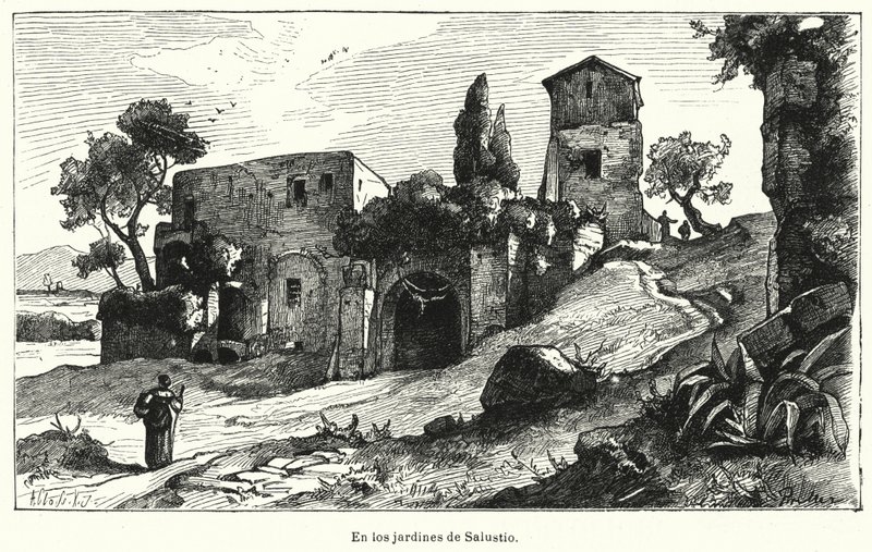 Gardens of Sallust, Řím, Itálie (litho) od German School
