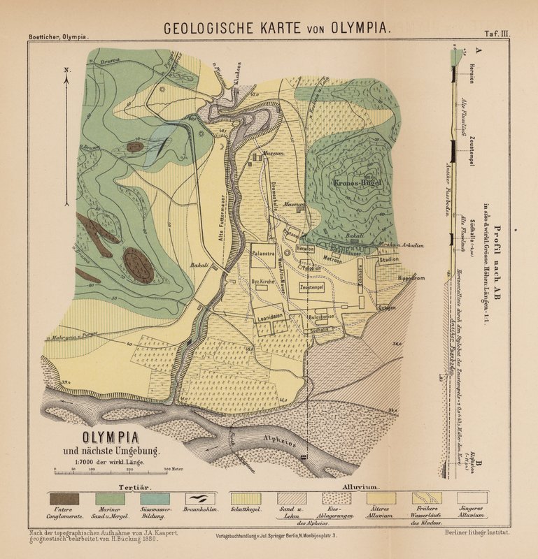 Geologická mapa Olympie (rytina) od German School