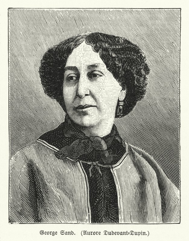 George Sand , francouzský romanopisec (litho) od German School