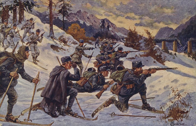 Německé a rakouské lyžařské jednotky v Dukelském průsmyku, Karpaty, 1. světová válka od German School