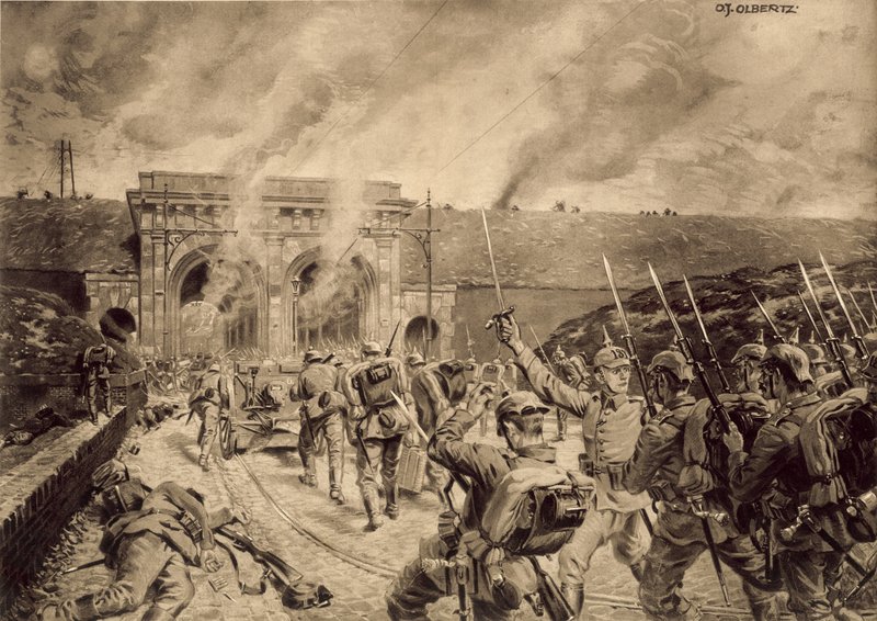 Německé jednotky útočí na Porte du Douai v Lille dne 12. října 1914 od German School