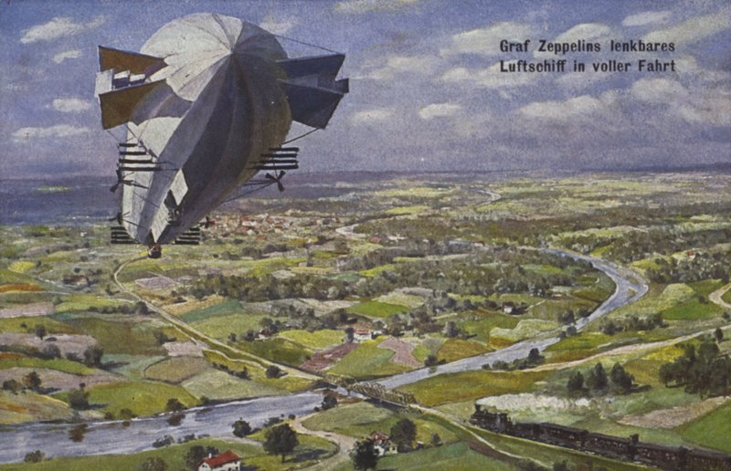 Vzducholoď hraběte Ferdinanda von Zeppelina za letu od German School