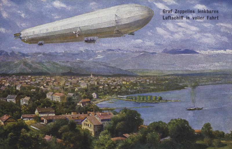 Vzducholoď hraběte Ferdinanda von Zeppelina za letu od German School
