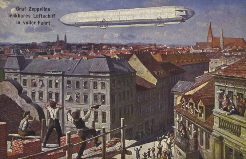 Vzducholoď hraběte Ferdinanda von Zeppelina za letu od German School