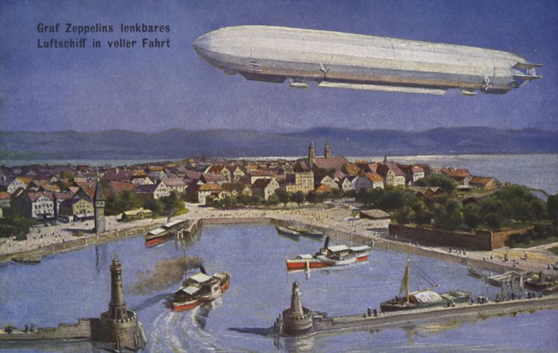 Vzducholoď hraběte Ferdinanda von Zeppelina za letu od German School