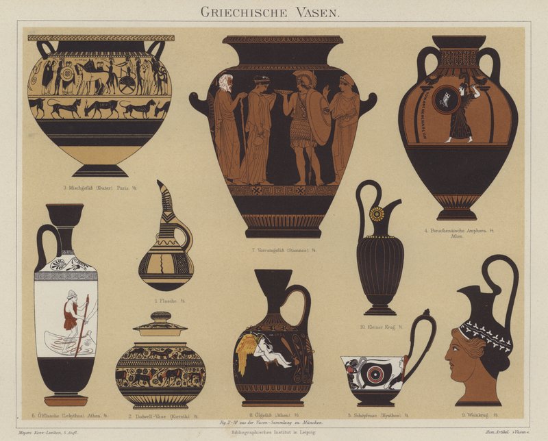 Řecké vázy (barva litho) od German School