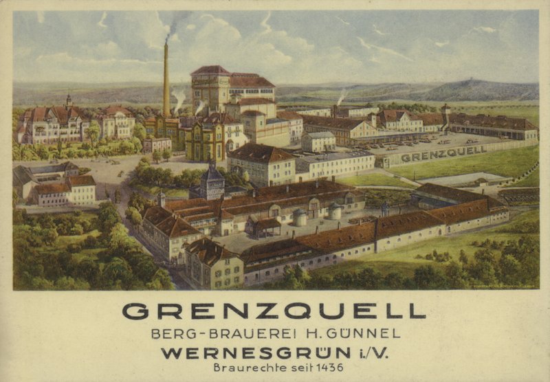 Pivovar Grenzquell, Wernesgrun, Sasko, Německo (barevné lito) od German School