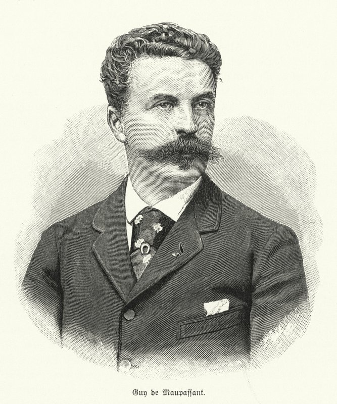Guy de Maupassant , francouzský spisovatel povídek (litho) od German School