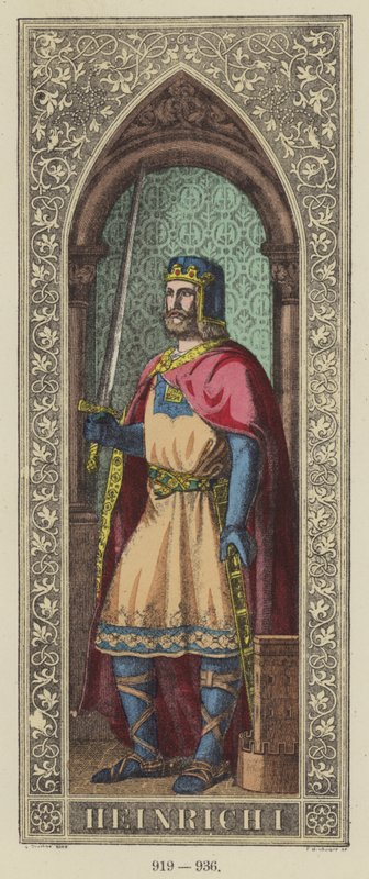 Heinrich I, 919-936 (barevná rytina) od German School