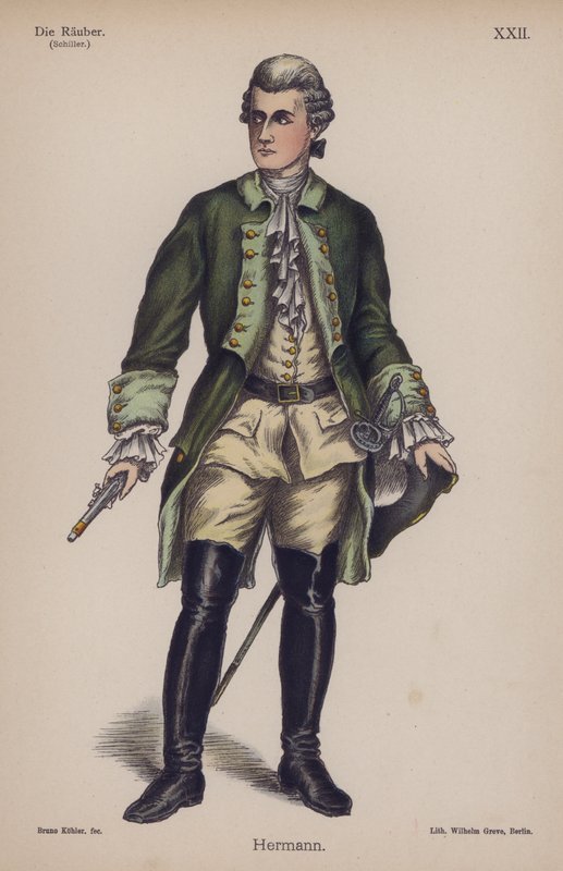 Hermann, z Die Rauber (Loupežníci) od Friedricha Schillera (barevné lito) od German School