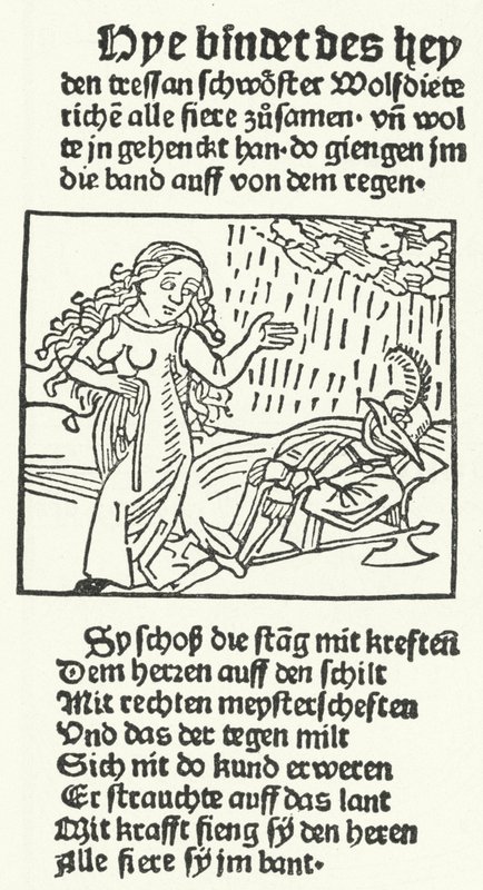 Ilustrace z pohádky o romantickém hrdinovi Wolfdietrichovi, kterou vydal Hans Schoensperger v Augsburgu v roce 1491 (rytina) od German School
