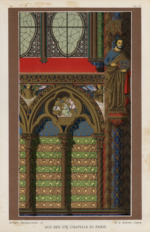 Detail interiéru ze Sainte-Chapelle, Paříž, Francie (barevné lito) od German School