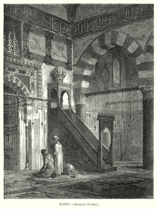 Interiér mešity Amir Altinbugha al-Maridani, Káhira, Egypt (litho) od German School