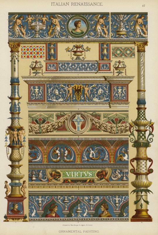 Italská renesance, ornamentální malba (barevné lito) od German School