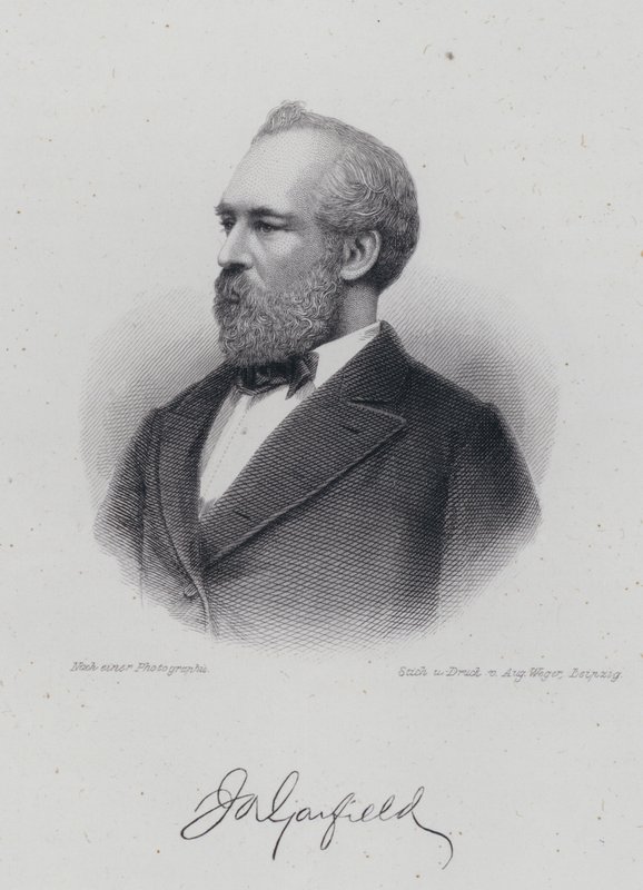 James A Garfield, americký politik a 20. prezident Spojených států (rytina) od German School