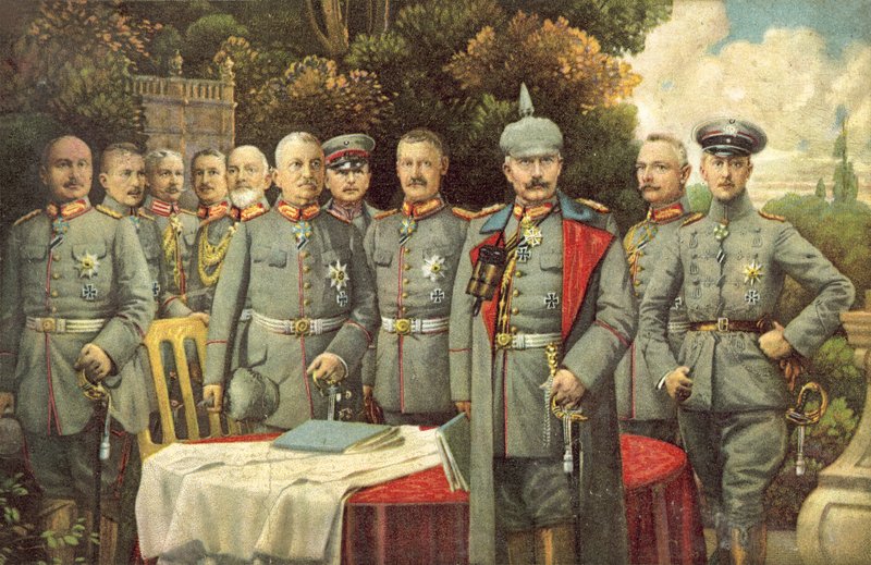 Německý císař Wilhelm II a jeho generálové (barevné lito) od German School