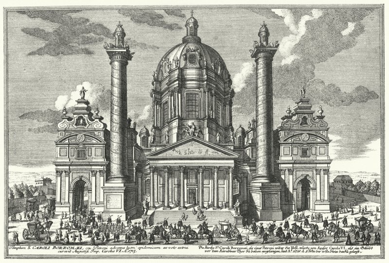 Karlskirche (kostel svatého Karla), Vídeň (rytina) od German School