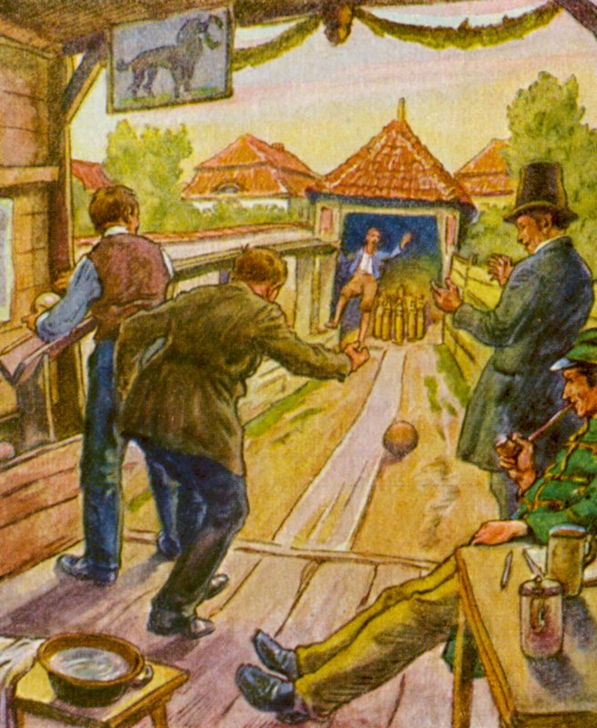 Kegelbahn / Bowlingová dráha (barevná litografie) od German School