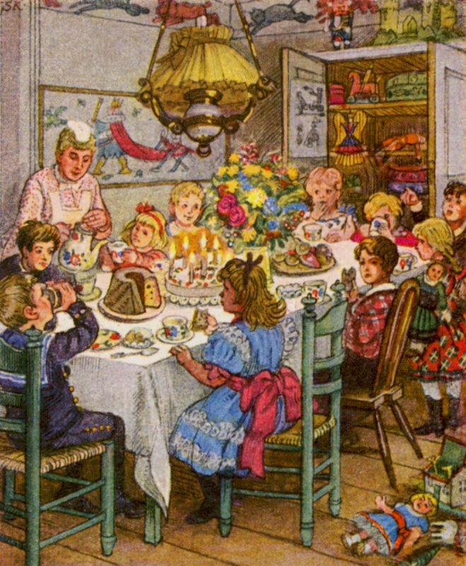 Kindergeburtstag / Dětské narozeniny (barevná litografie) od German School