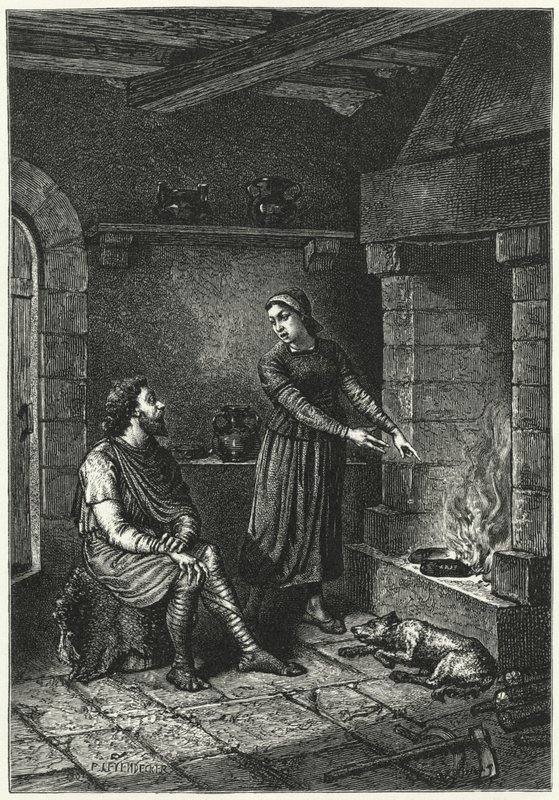 Král Alfred a spálené koláče (rytina) od German School
