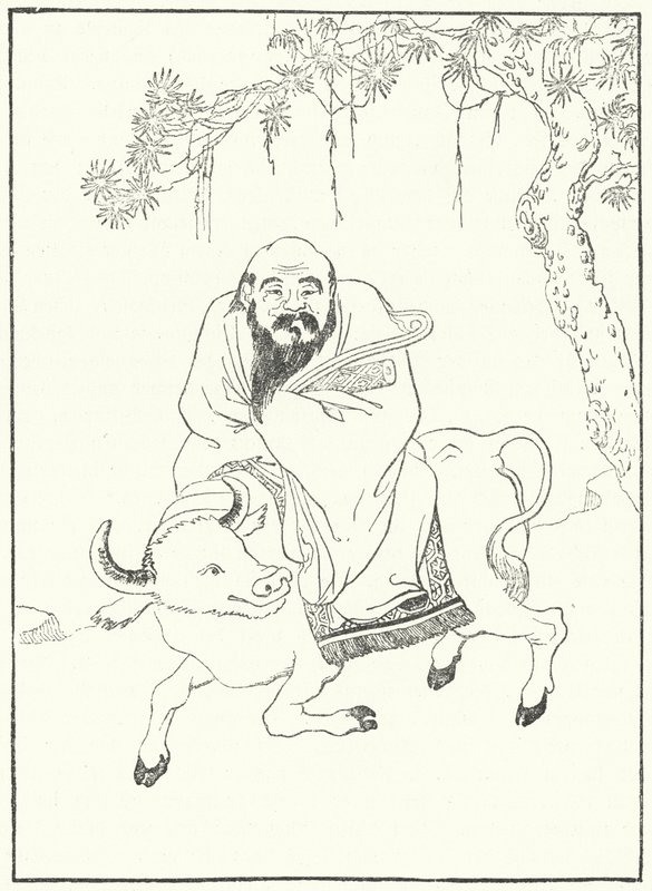 Laozi, starověký čínský filozof, na vodní buvol (rytina) od German School