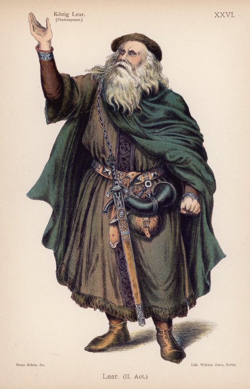Lear, král Británie, ze Shakespearova Krále Leara (barevné lito) od German School