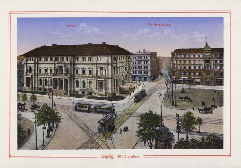 Lipsko, Blucherplatz (barevná litografie) od German School