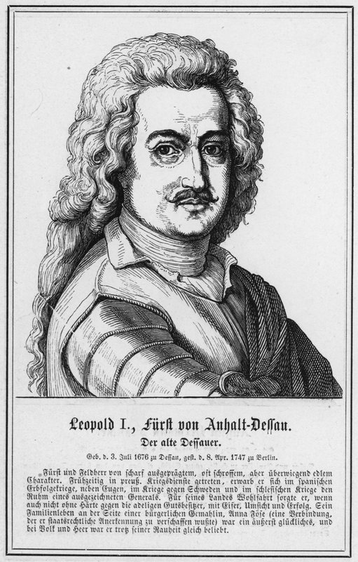 Leopold I., princ z Anhalt-Dessau, starý Dessauer (rytina) od German School