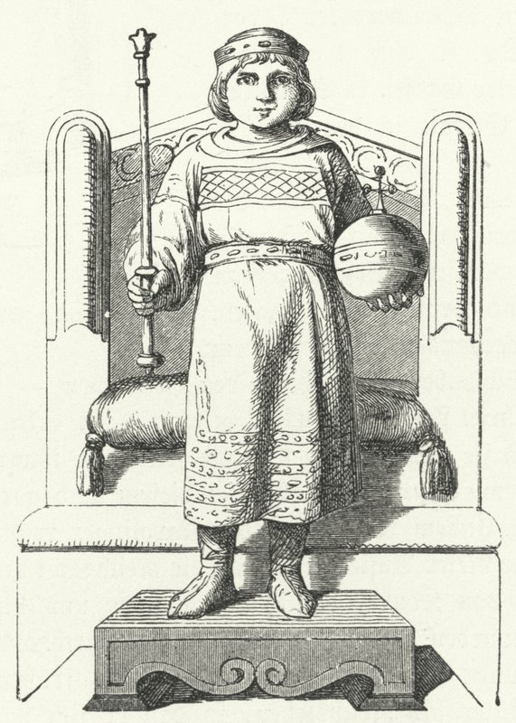 Louis the Child, poslední karolínský král východní Francie (rytina) od German School