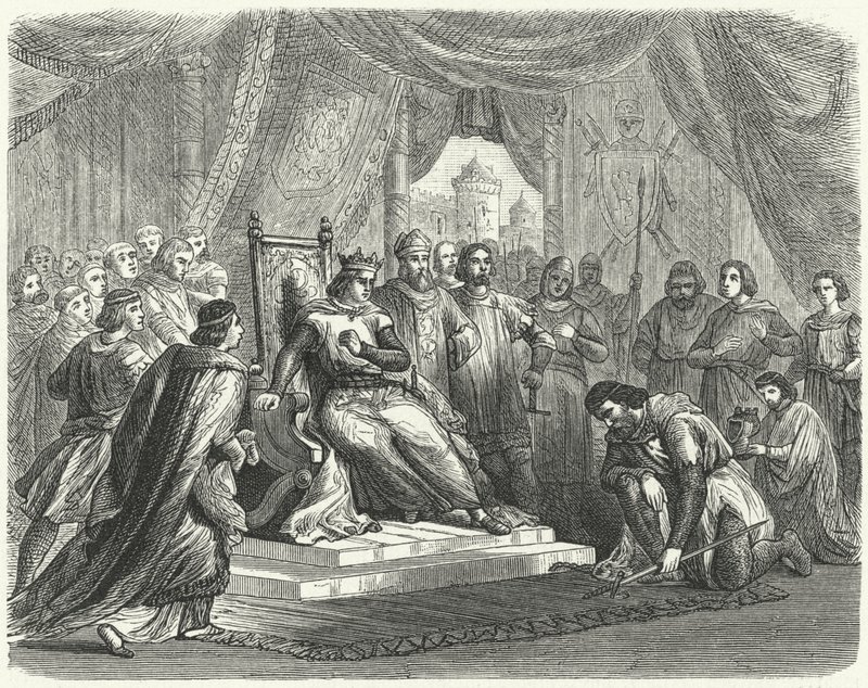 Malcolm IV ze Skotska vzdává hold Jindřichovi II. Anglie v Chesteru od German School
