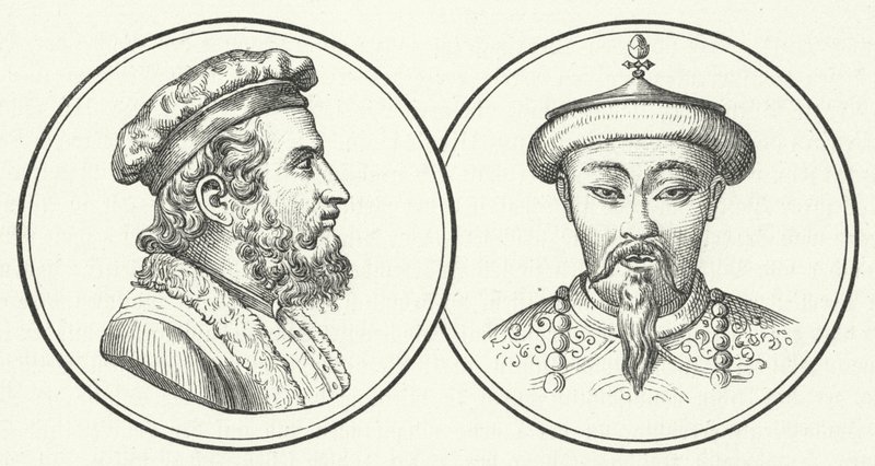 Marco Polo a Kublai Khan (rytina) od German School