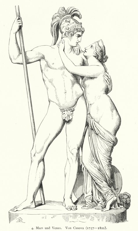 Mars a Venuše, mramorová socha od italského neoklasicistního sochaře Antonia Canova (rytina) od German School