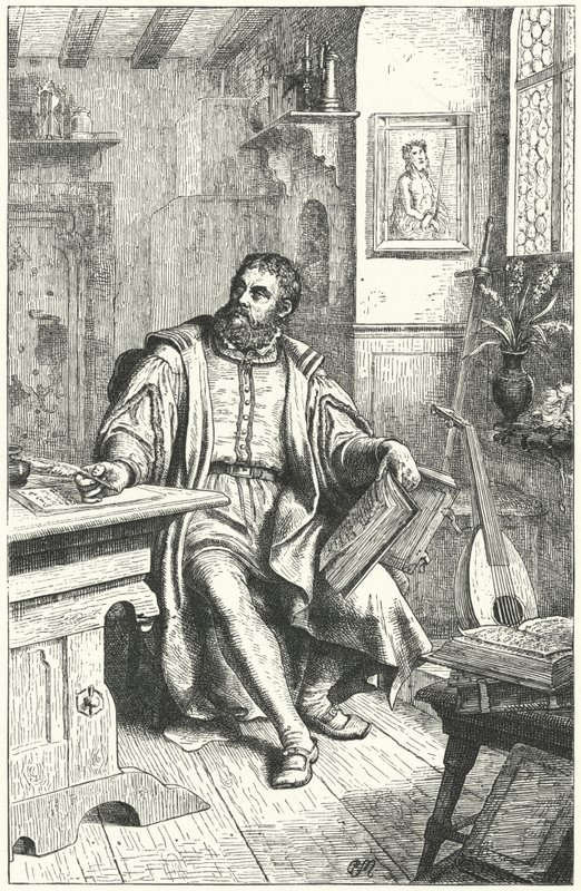 Martin Luther překládá Bibli do němčiny (rytina) od German School