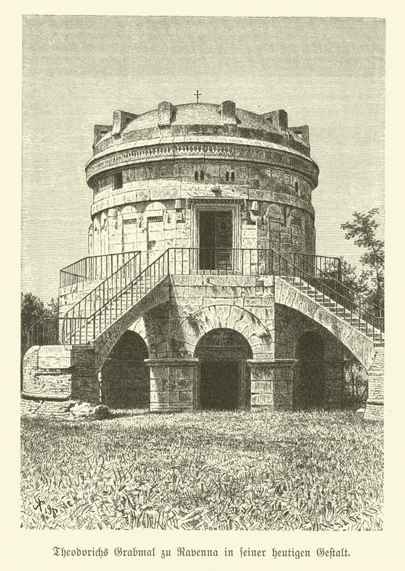 Mauzoleum Theoderika Velikého, krále Ostrogótů, Ravenna, Itálie (rytina) od German School