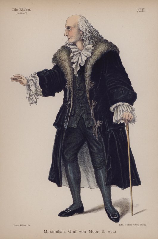 Maxmilián, hrabě von Moor, z Die Rauber (Loupežníci) od Friedricha Schillera (barevné lito) od German School